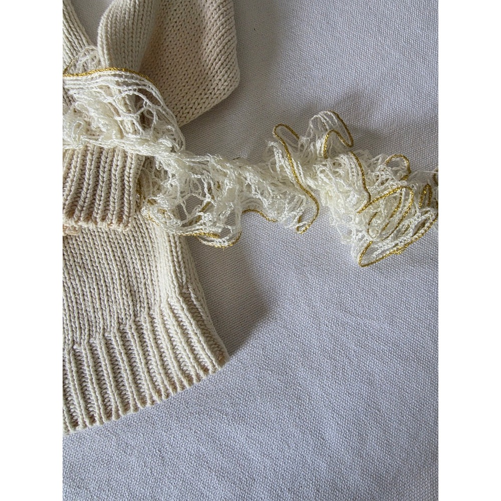 Vintage Chaus Romantic Cream Cardigan Med Oversized Crochet Ruffles Grandmacore - Picture 6 of 8